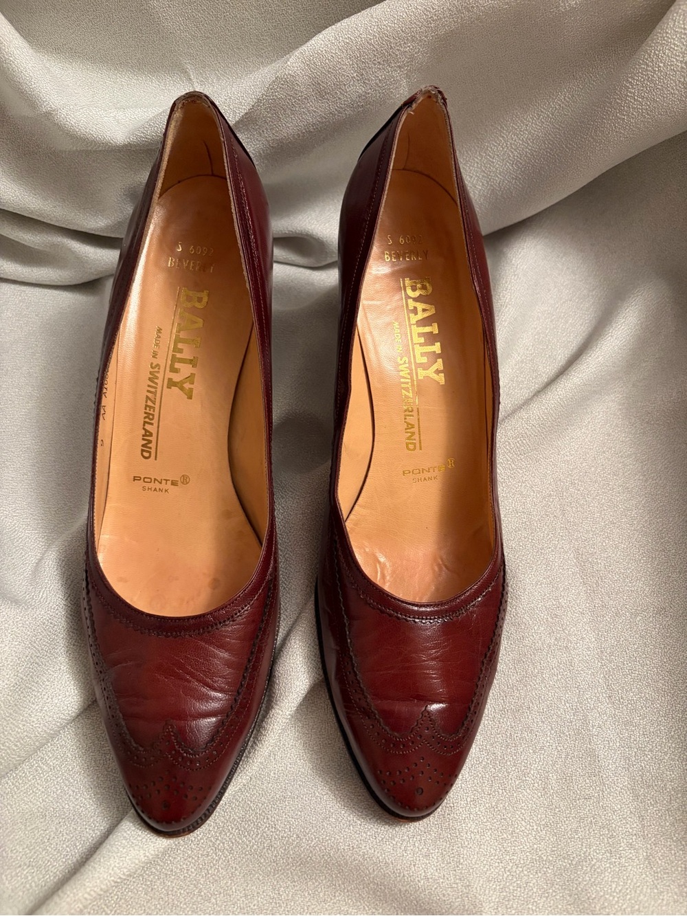 Bally Burgundy Leather Brogue Pointed Pumps